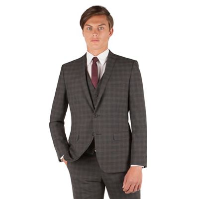 Red Herring Red Herring Charcoal check 2 button front slim fit suit jacket